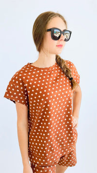 Polka Dot Taylor Top - Rust-110 Short Sleeve Tops-SEE AND BE SEEN-Coastal Bloom Boutique, find the trendiest versions of the popular styles and looks Located in Indialantic, FL