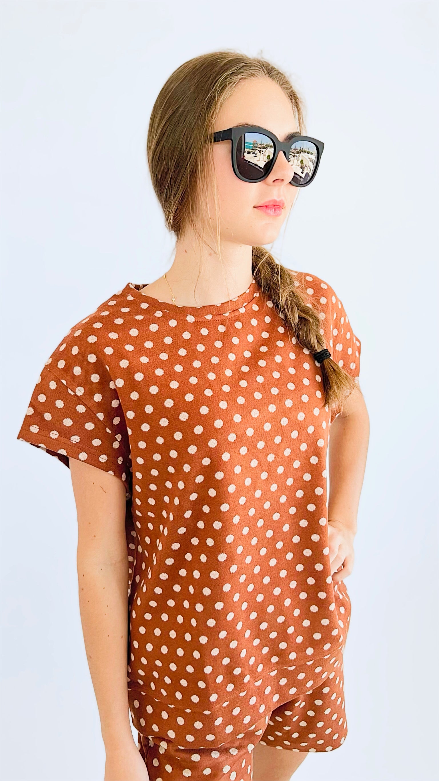 Polka Dot Taylor Top - Rust-110 Short Sleeve Tops-SEE AND BE SEEN-Coastal Bloom Boutique, find the trendiest versions of the popular styles and looks Located in Indialantic, FL