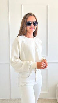 Raglan Sleeves Cropped Sweatshirt - Cream-130 Long Sleeve Tops-HYFVE-Coastal Bloom Boutique, find the trendiest versions of the popular styles and looks Located in Indialantic, FL