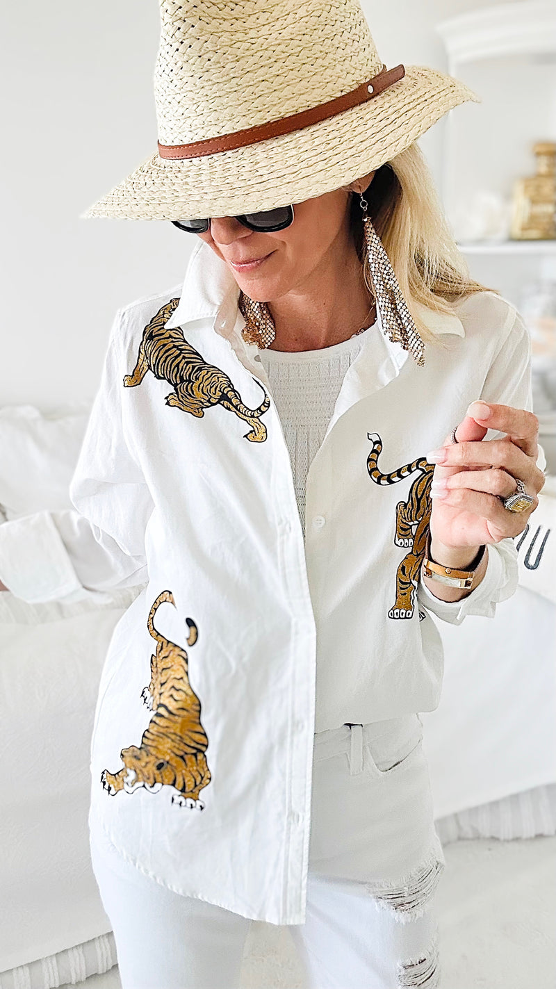 Fierce Spirit Button Up Shirt Blouse-130 Long Sleeve Tops-Blue B-Coastal Bloom Boutique, find the trendiest versions of the popular styles and looks Located in Indialantic, FL