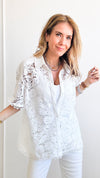 Flirty Crochet Lace Button Down Blouse-Color: Off White-130 Long Sleeve Tops-Taelynn-Coastal Bloom Boutique, find the trendiest versions of the popular styles and looks Located in Indialantic, FL