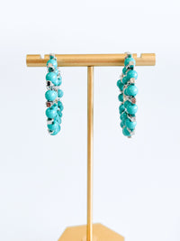 Turquoise Stone CZ Embellished Hoop Earrings-230 Jewelry-Wona Trading-Coastal Bloom Boutique, find the trendiest versions of the popular styles and looks Located in Indialantic, FL