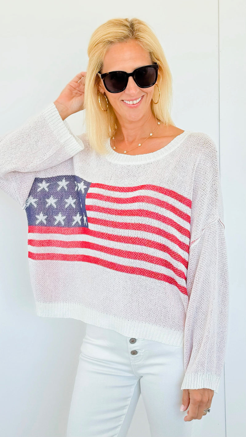 Flag Print Oversized Sweater-140 Sweaters-Miracle-Coastal Bloom Boutique, find the trendiest versions of the popular styles and looks Located in Indialantic, FL