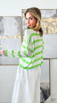 Classic Striped Print Sweater-Green, White-140 Sweaters-Rousseau-Coastal Bloom Boutique, find the trendiest versions of the popular styles and looks Located in Indialantic, FL