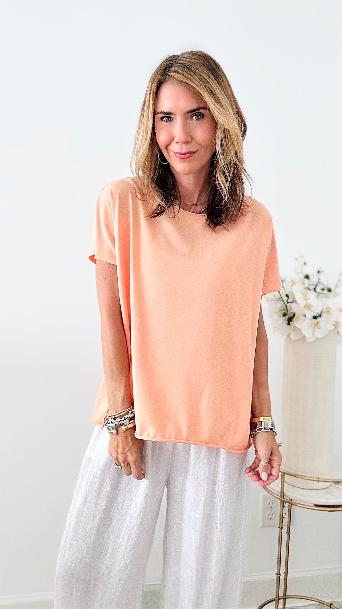 Easy Breezy Italian tee - Melon-110 Short Sleeve Tops-Germany-Coastal Bloom Boutique, find the trendiest versions of the popular styles and looks Located in Indialantic, FL