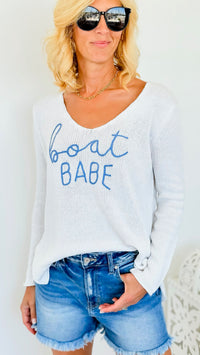 'Boat Ready' Cursive Print Sweater-140 Sweaters-Miracle-Coastal Bloom Boutique, find the trendiest versions of the popular styles and looks Located in Indialantic, FL