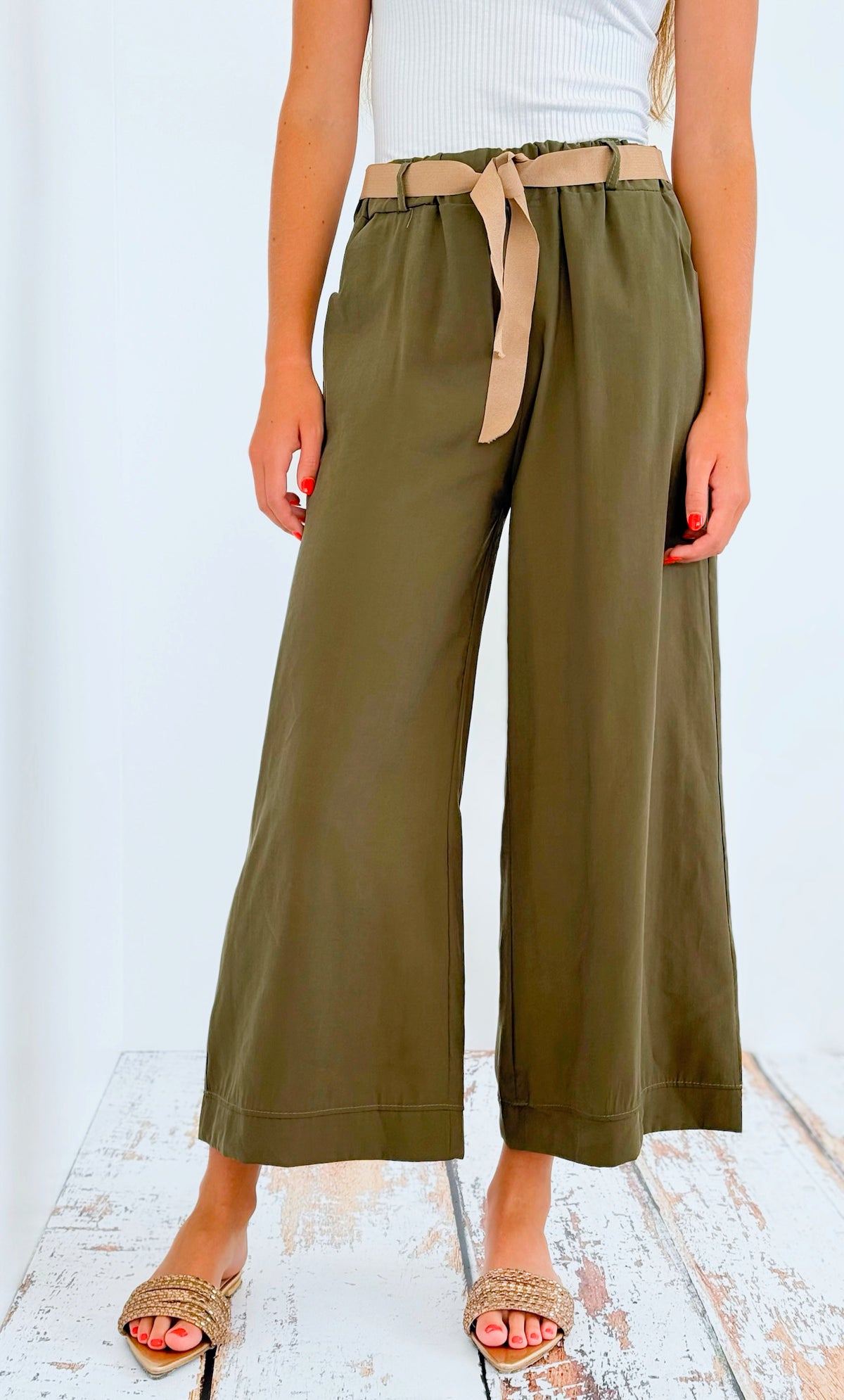 Happy Days Italian Palazzo - Olive-pants-Italianissimo-Coastal Bloom Boutique, find the trendiest versions of the popular styles and looks Located in Indialantic, FL