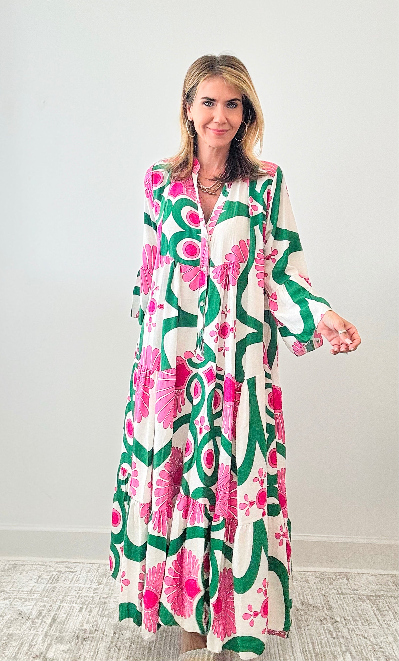 Bell Sleeve Italian Maxi Dress-200 dresses/jumpsuits/rompers-Italianissimo-Coastal Bloom Boutique, find the trendiest versions of the popular styles and looks Located in Indialantic, FL