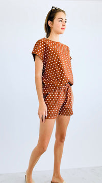 Polka Dot Taylor Top - Rust-110 Short Sleeve Tops-SEE AND BE SEEN-Coastal Bloom Boutique, find the trendiest versions of the popular styles and looks Located in Indialantic, FL
