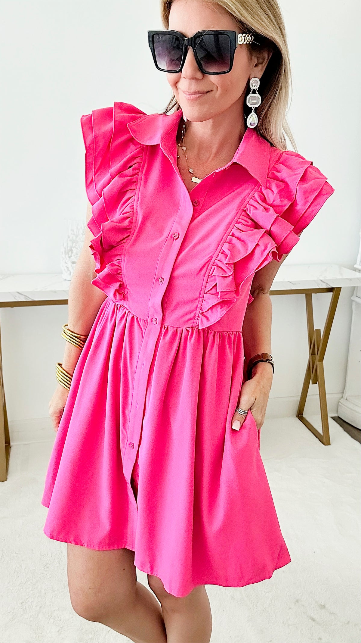 All About the Ruffles Dress - Fuchsia-200 dresses/jumpsuits/rompers-LIME 'N' CHILI-Coastal Bloom Boutique, find the trendiest versions of the popular styles and looks Located in Indialantic, FL