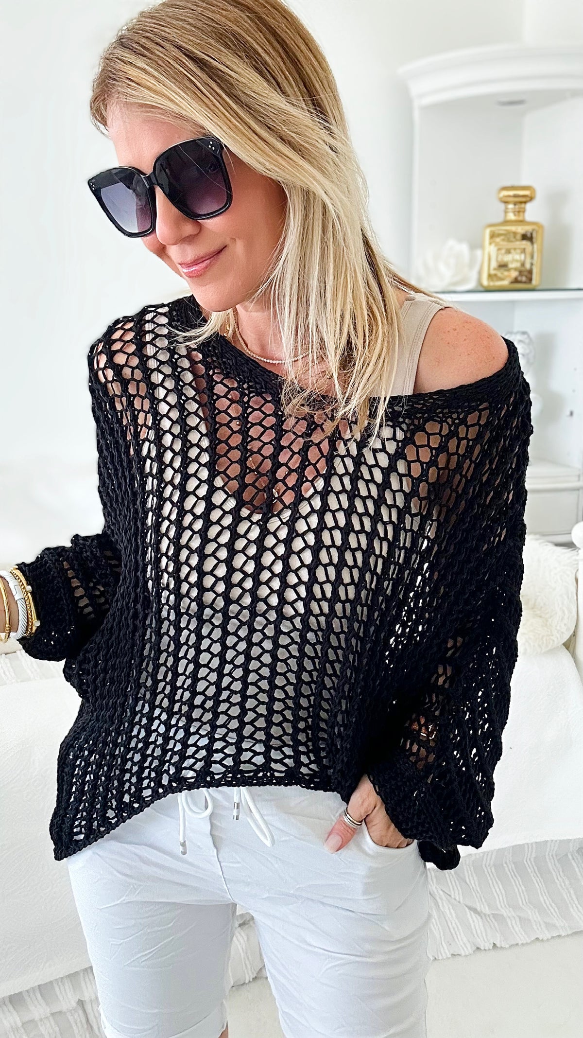 Crochet Chains Netted Italian Pullover - Black-140 Sweaters-Yolly-Coastal Bloom Boutique, find the trendiest versions of the popular styles and looks Located in Indialantic, FL
