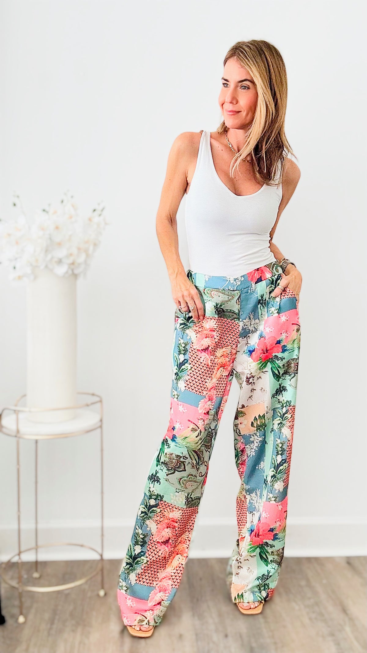 Hawaiian Patchwork Paint Pants-170 Bottoms-Paparazzi-Coastal Bloom Boutique, find the trendiest versions of the popular styles and looks Located in Indialantic, FL