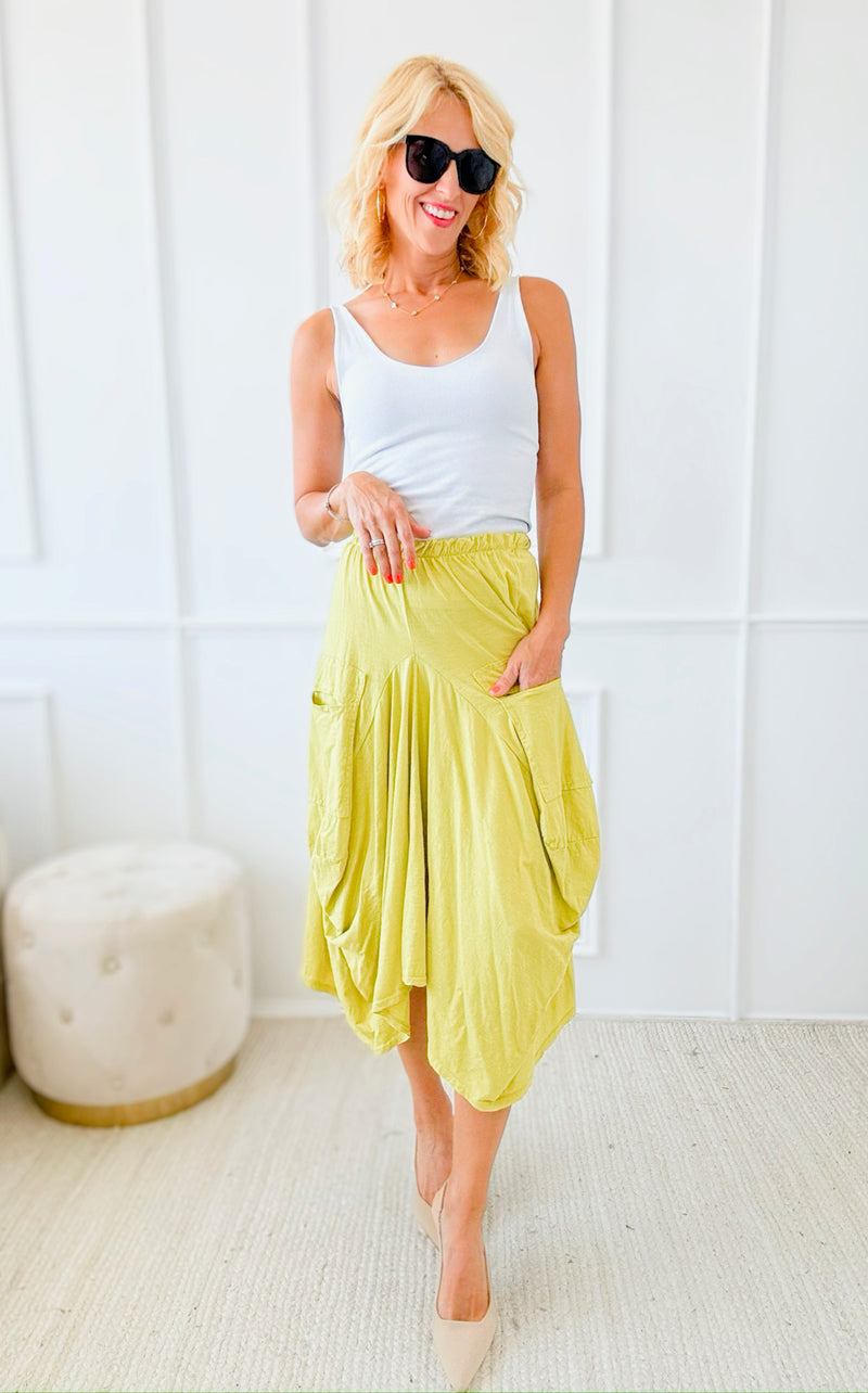 Buffy Cotton Pocketed Italian Skirt - Lime-170 Bottoms-Tempo-Coastal Bloom Boutique, find the trendiest versions of the popular styles and looks Located in Indialantic, FL