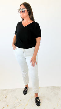 Curvy Love Endures Italian Jogger - White-180 Joggers-Yolly-Coastal Bloom Boutique, find the trendiest versions of the popular styles and looks Located in Indialantic, FL
