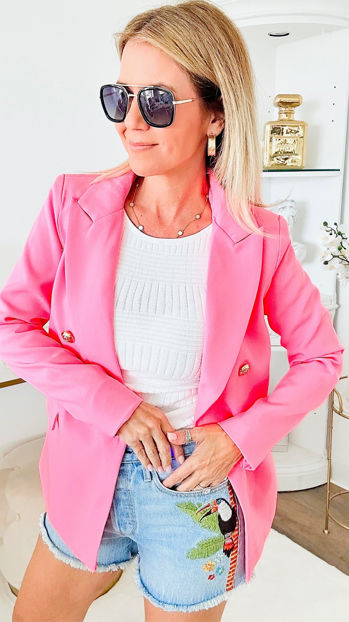 Taking Calls Blazer - Pink-160 Jackets-High MJ-Coastal Bloom Boutique, find the trendiest versions of the popular styles and looks Located in Indialantic, FL