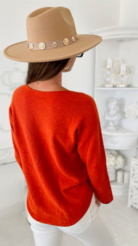 Soho Italian Boatneck Pullover - Orange-140 Sweaters-Yolly-Coastal Bloom Boutique, find the trendiest versions of the popular styles and looks Located in Indialantic, FL
