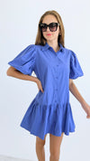 Puff Sleeves Button Down Dress - Periwinkle-200 dresses/jumpsuits/rompers-FSL APPAREL-Coastal Bloom Boutique, find the trendiest versions of the popular styles and looks Located in Indialantic, FL