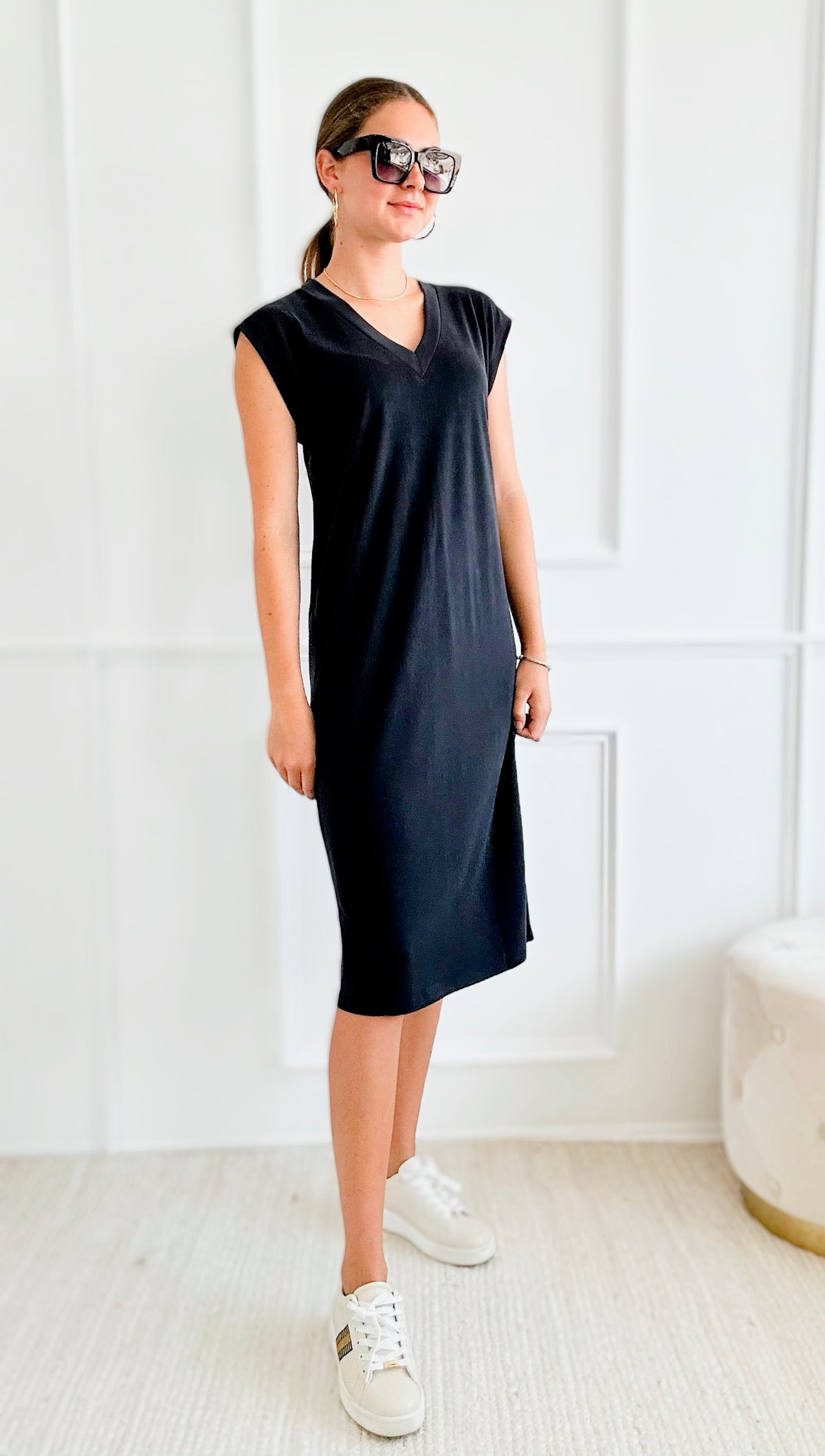 V-Neck Short Sleeve Dress-Black-200 dresses/jumpsuits/rompers-HYFVE-Coastal Bloom Boutique, find the trendiest versions of the popular styles and looks Located in Indialantic, FL