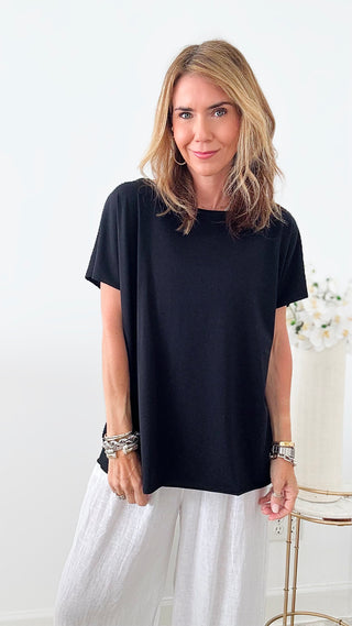 Easy Breezy Italian tee - Black-110 Short Sleeve Tops-Italianissimo-Coastal Bloom Boutique, find the trendiest versions of the popular styles and looks Located in Indialantic, FL