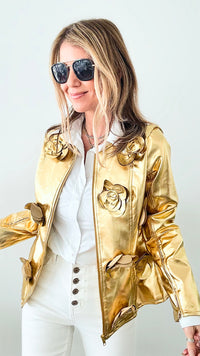 Bloom on the Moon Metallic Jacket - Gold-160 Jackets-JJ's Fairyland-Coastal Bloom Boutique, find the trendiest versions of the popular styles and looks Located in Indialantic, FL