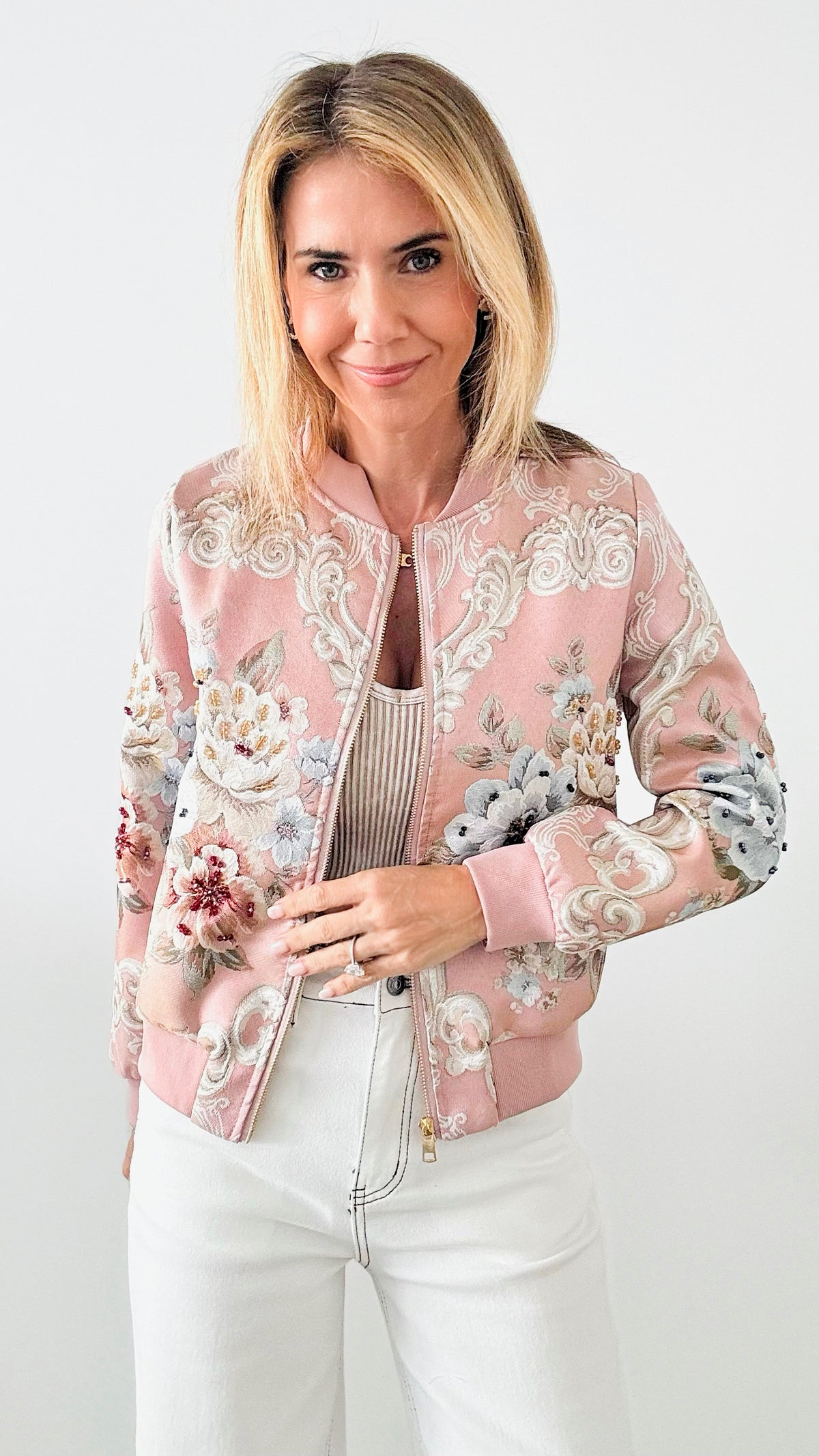 Flower Embroidery Jacket - Pink-160 Jackets-Chasing Bandits-Coastal Bloom Boutique, find the trendiest versions of the popular styles and looks Located in Indialantic, FL