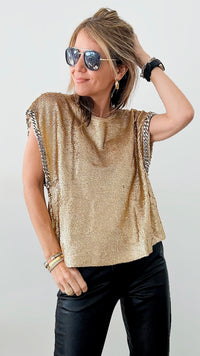 Chained Sequins Short Sleeves Top - Gold-110 Short Sleeve Tops-Vocal-Coastal Bloom Boutique, find the trendiest versions of the popular styles and looks Located in Indialantic, FL