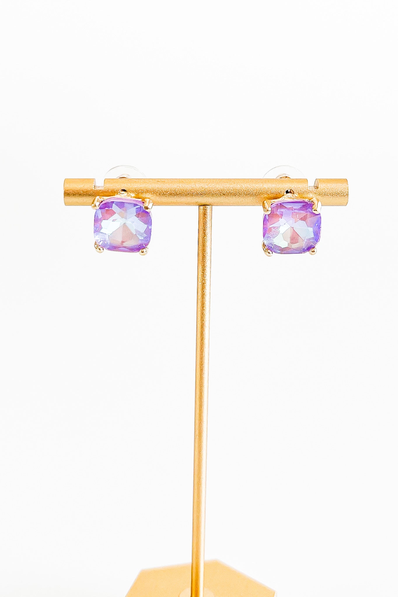 Cushion Stone Stud Evening Earrings - Purple-230 Jewelry-NYW-Coastal Bloom Boutique, find the trendiest versions of the popular styles and looks Located in Indialantic, FL