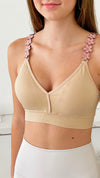 Strap Situation Bra - Nude W Suede Blush Flowers Plunge-220 Intimates-Strap-its-Coastal Bloom Boutique, find the trendiest versions of the popular styles and looks Located in Indialantic, FL