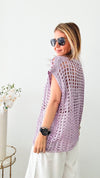 Crochet Dolman Metallic Top - Lilac-100 Sleeveless Tops-she+sky-Coastal Bloom Boutique, find the trendiest versions of the popular styles and looks Located in Indialantic, FL
