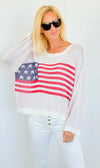 Flag Print Oversized Sweater-140 Sweaters-Miracle-Coastal Bloom Boutique, find the trendiest versions of the popular styles and looks Located in Indialantic, FL