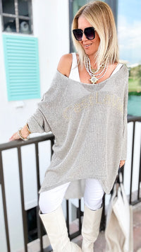 Italian C'est La Vie Knit Pullover - Silver-140 Sweaters-Yolly-Coastal Bloom Boutique, find the trendiest versions of the popular styles and looks Located in Indialantic, FL