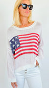 Flag Print Oversized Sweater-140 Sweaters-Miracle-Coastal Bloom Boutique, find the trendiest versions of the popular styles and looks Located in Indialantic, FL