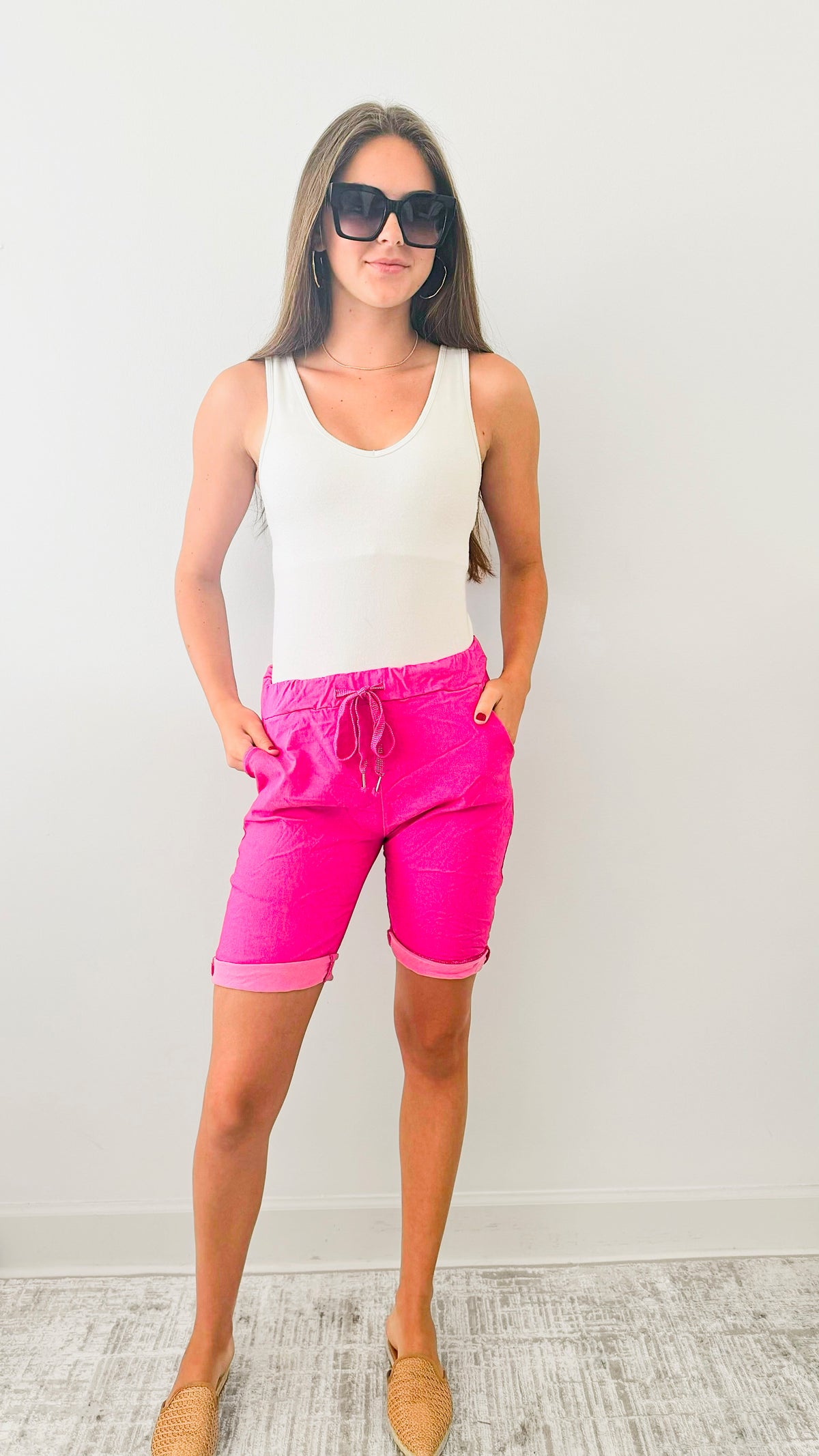 Love Endures Italian Shorts - Fuchsia-180 Joggers-Italianissimo-Coastal Bloom Boutique, find the trendiest versions of the popular styles and looks Located in Indialantic, FL