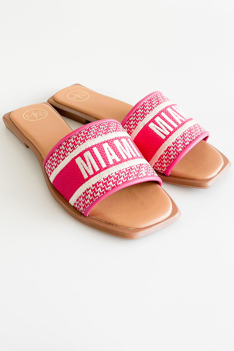 Embroidered Slip On Sandals - Fuchsia Miami-250 Shoes-Maker's Shoes-Coastal Bloom Boutique, find the trendiest versions of the popular styles and looks Located in Indialantic, FL