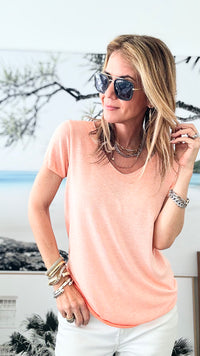 Recoleta Short Sleeve Italian Top - Melon-110 Short Sleeve Tops-Germany-Coastal Bloom Boutique, find the trendiest versions of the popular styles and looks Located in Indialantic, FL