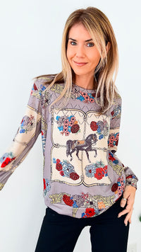 Rhinestone Equestrian Round Neck Sweater-140 Sweaters-CBALY-Coastal Bloom Boutique, find the trendiest versions of the popular styles and looks Located in Indialantic, FL
