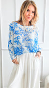 Adorable Toile Italian St Tropez Knit - French Blue-140 Sweaters-Italianissimo-Coastal Bloom Boutique, find the trendiest versions of the popular styles and looks Located in Indialantic, FL