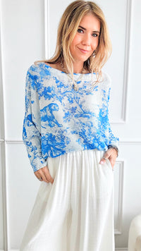 Adorable Toile Italian St Tropez Knit - French Blue-140 Sweaters-Italianissimo-Coastal Bloom Boutique, find the trendiest versions of the popular styles and looks Located in Indialantic, FL