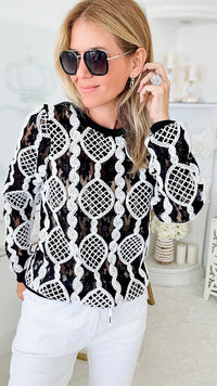 Pirouette Lace Black Sweatshirt-130 Long Sleeve Tops-See and Be Seen-Coastal Bloom Boutique, find the trendiest versions of the popular styles and looks Located in Indialantic, FL