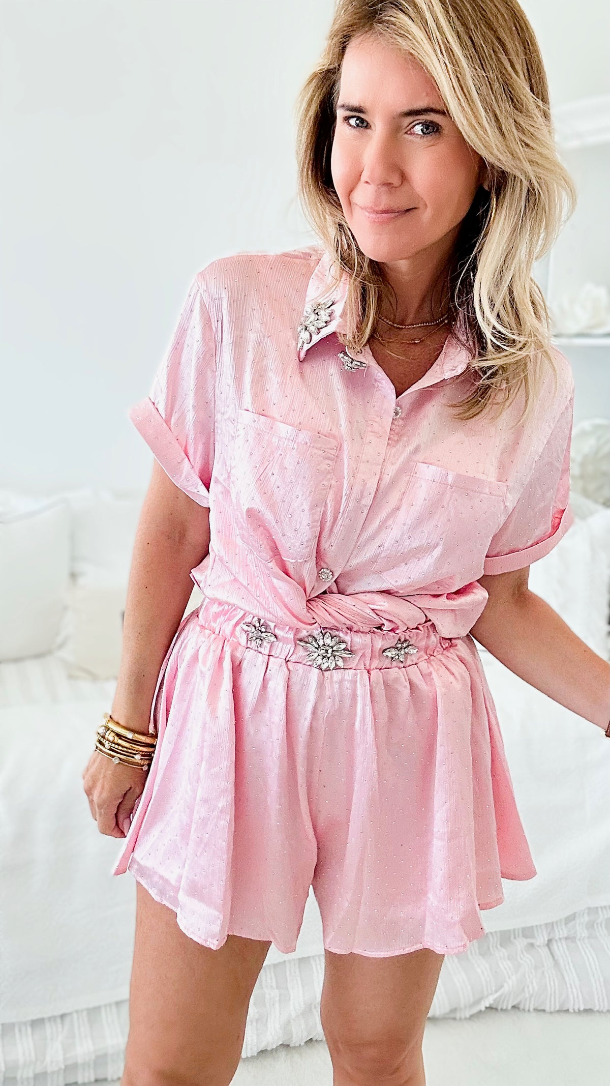 Shiny Marquise Short Set - Pink-200 dresses/jumpsuits/rompers-JJ'S FAIRYLAND-Coastal Bloom Boutique, find the trendiest versions of the popular styles and looks Located in Indialantic, FL