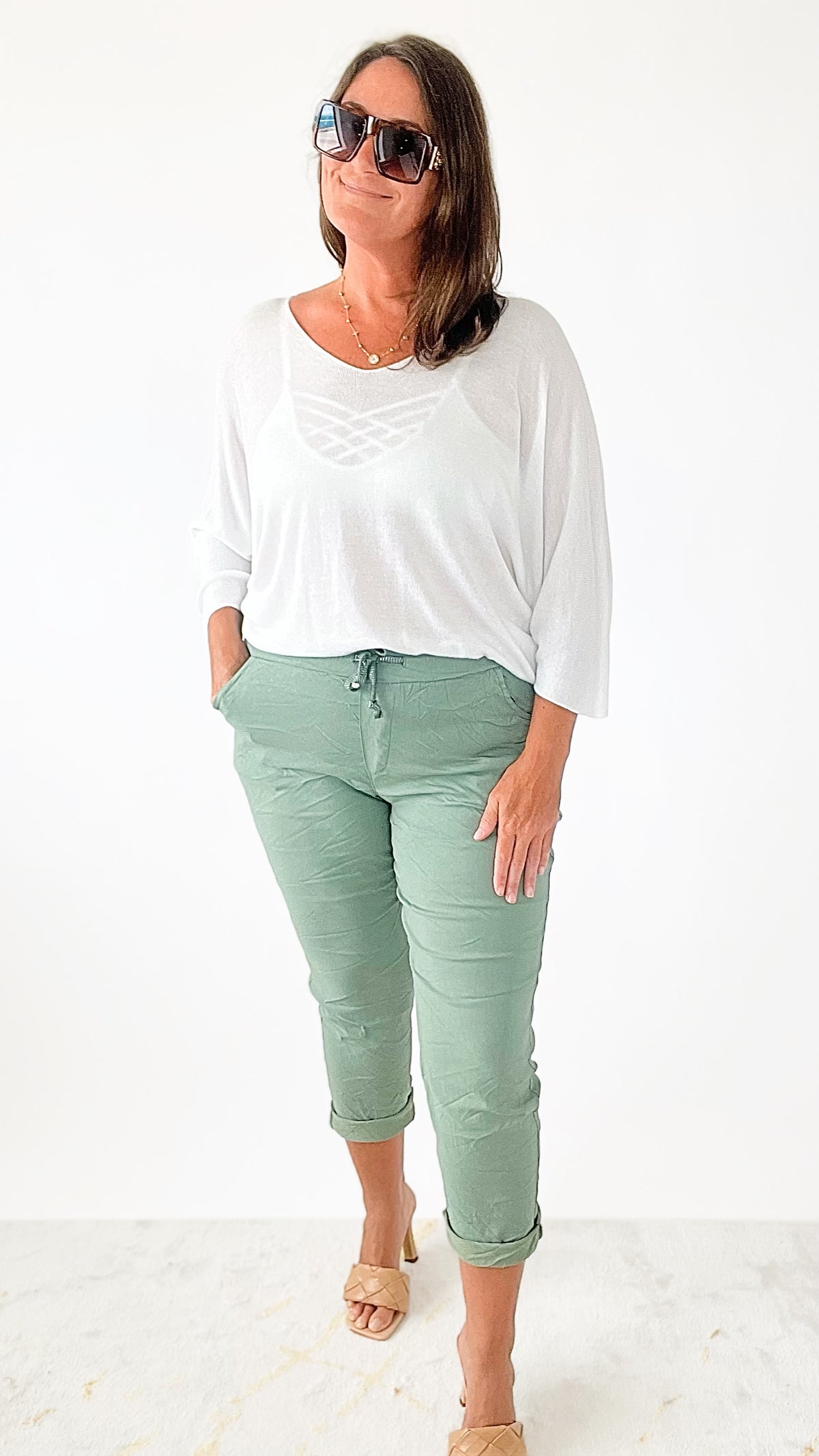 Curvy Love Endures Italian Jogger - Sage-180 Joggers-Yolly-Coastal Bloom Boutique, find the trendiest versions of the popular styles and looks Located in Indialantic, FL