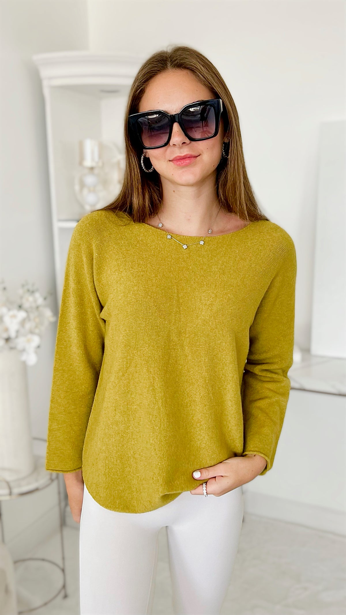 Soho Italian Boatneck Pullover - Chartreuse-140 Sweaters-Italianissimo-Coastal Bloom Boutique, find the trendiest versions of the popular styles and looks Located in Indialantic, FL
