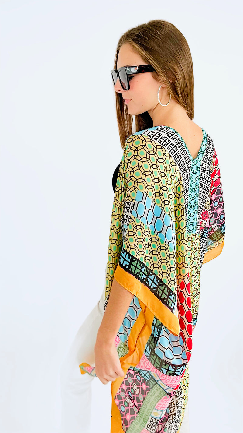 Perfect Geometric Kimono - Mustard/Black-150 Cardigans/Layers-Designer House-Coastal Bloom Boutique, find the trendiest versions of the popular styles and looks Located in Indialantic, FL