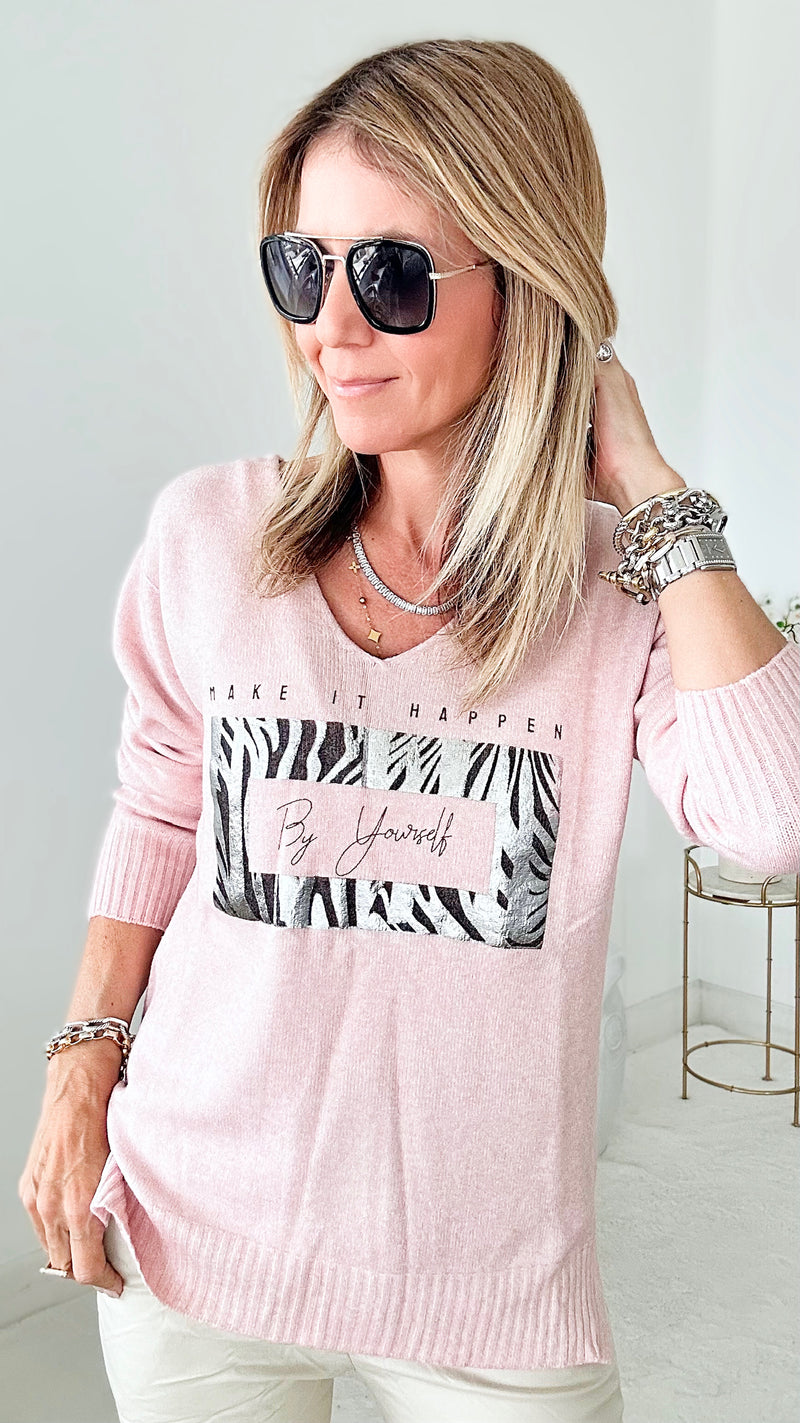 Italian "By Yourself" Sweater Knit Top - Pink-140 Sweaters-Look Mode-Coastal Bloom Boutique, find the trendiest versions of the popular styles and looks Located in Indialantic, FL