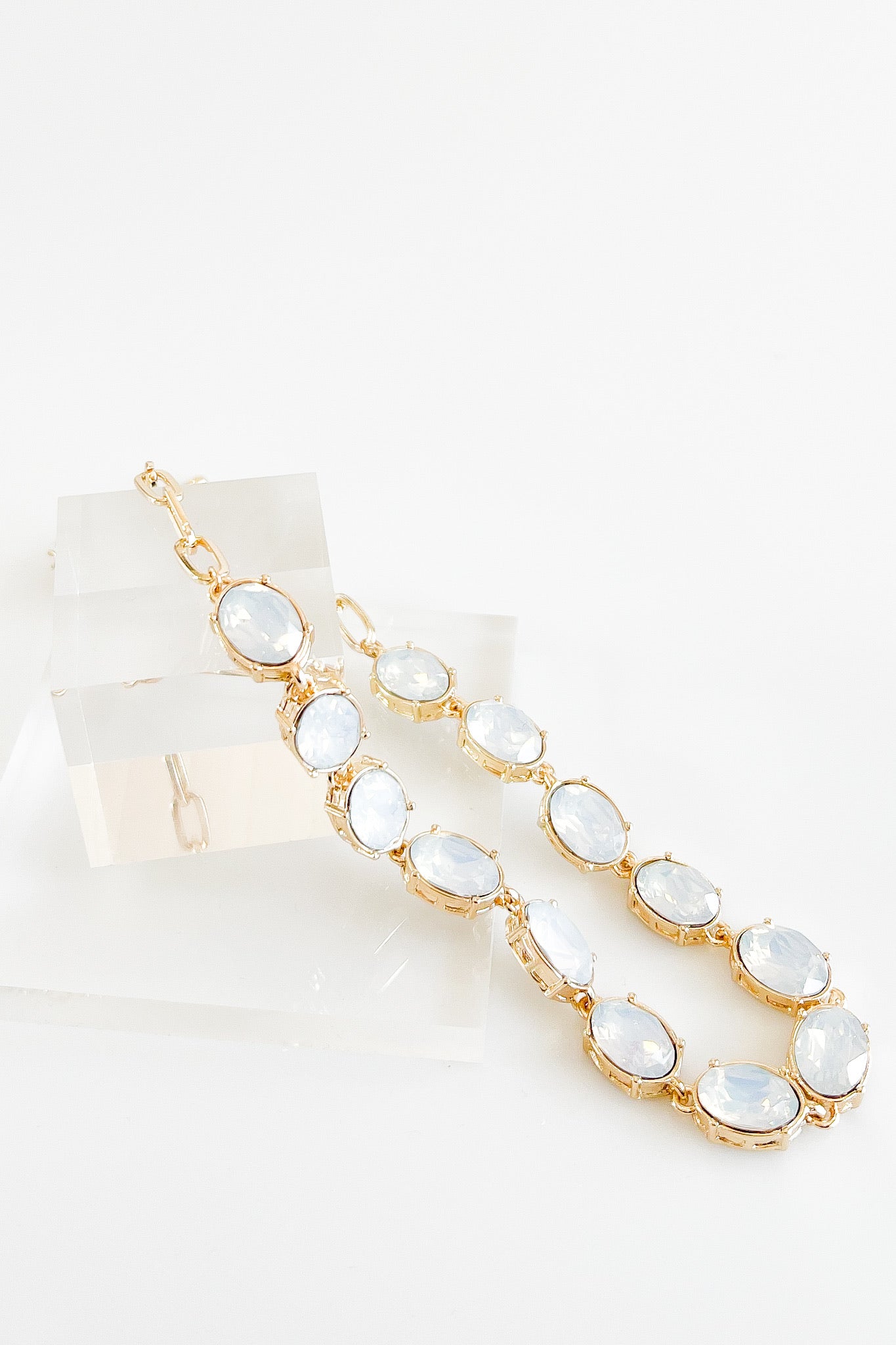 CZ Oval Chain Link Necklace - Opal Clear-230 Jewelry-FAME ACCESSORIES-Coastal Bloom Boutique, find the trendiest versions of the popular styles and looks Located in Indialantic, FL