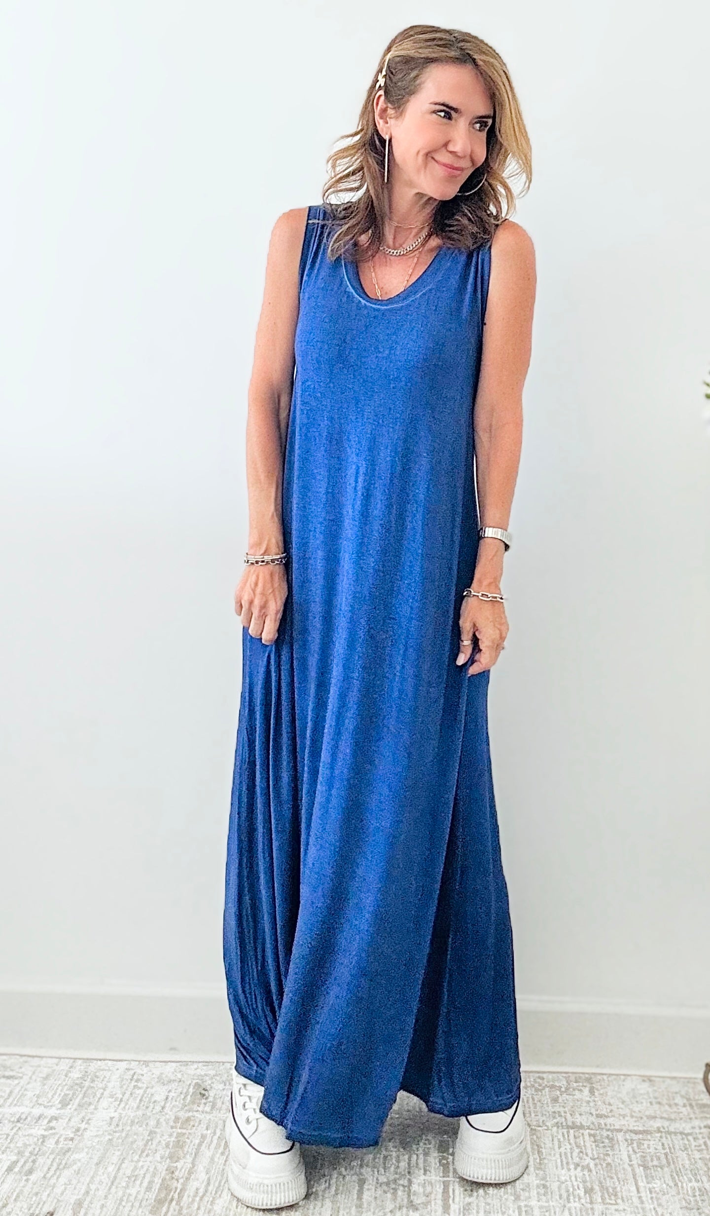Sleeveless Long Dress - Denim-200 dresses/jumpsuits/rompers-original usa-Coastal Bloom Boutique, find the trendiest versions of the popular styles and looks Located in Indialantic, FL