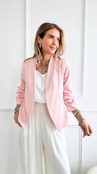 Ruched Sleeve Blazer-Blush-160 Jackets-HYFVE-Coastal Bloom Boutique, find the trendiest versions of the popular styles and looks Located in Indialantic, FL