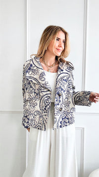 Paisley Print Italian Jacket - Navy/ Beige-160 Jackets-Italianissimo-Coastal Bloom Boutique, find the trendiest versions of the popular styles and looks Located in Indialantic, FL