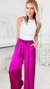 Angora Italian Satin Pant - Magenta-170 Bottoms-Yolly-Coastal Bloom Boutique, find the trendiest versions of the popular styles and looks Located in Indialantic, FL