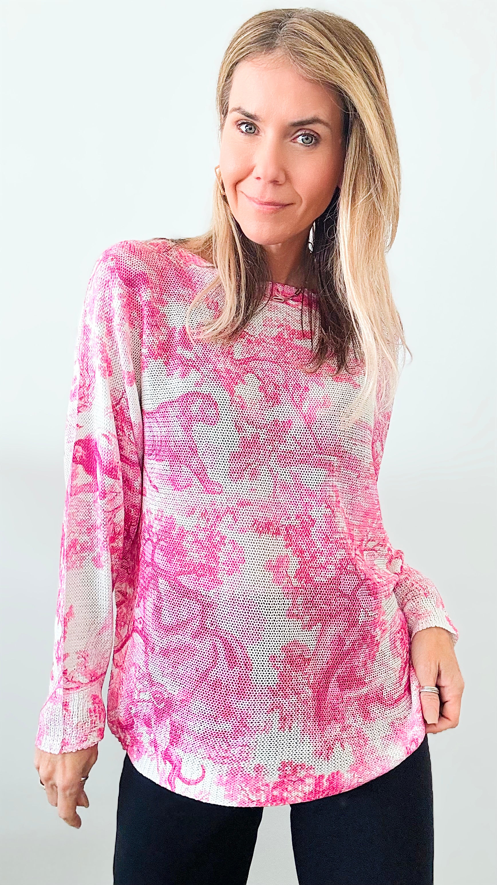 Adiorable Toile Italian St Tropez Sweater - Pink-140 Sweaters-Germany-Coastal Bloom Boutique, find the trendiest versions of the popular styles and looks Located in Indialantic, FL